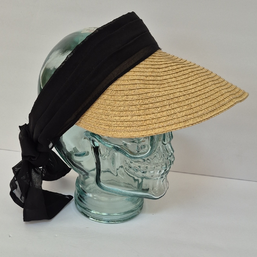 Vince Camuto Black and Tan Women's Sun Visor Beach Summer Hat